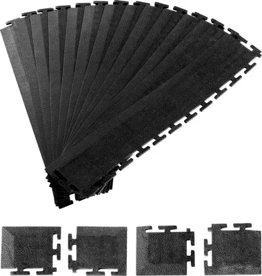Immagine prodotto di SucceBuy Bordi per pavimenti di garage, set di 12 pezzi con 4 angoli, facile installazione ad incastro, bordi per pavimenti di garage in PVC, antiscivolo, compatibili con tappetini ad incastro su 4 lati, nero