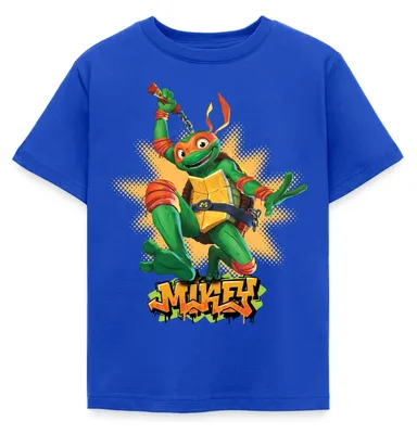 Produktbild von Spreadshirt TMNT Mutant Mayhem Turtle Mikey Kinder T-Shirt, 122/128 (7-8 Jahre), Royalblau