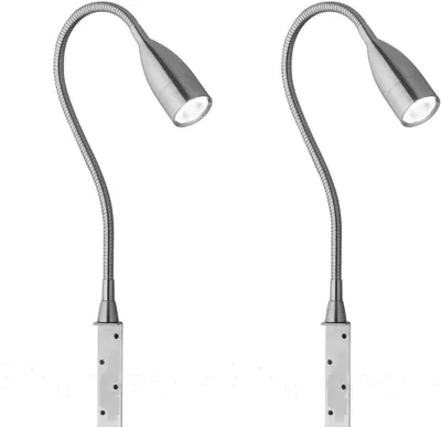 Two silver LED reading lamps with flexible goosenecks and screw-on bases, shown against a white background.