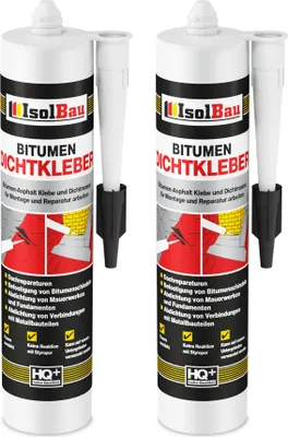Produktbild von Isolbau Bitumen-Dichtkleber - 2 x 310 ml Klebstoff & Dichtmasse für Montage & Reparatur von Bitumen-Schindeln - Schwarz