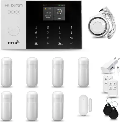 Produktbild von HUXGO HXA005 Alarmanlage Haus WiFi + GSM 4G Alarm System mit 7x Bewegungssensor und Tür- Fenstersensor, Tuya Smartlife App