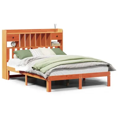 Obrázek produktu pro vidaXL Postel z masivu s policí bez matrace Vosk hnědý 140x190 cm
