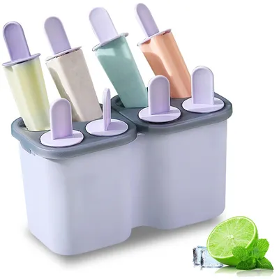 Produktbild von Eis am Stiel-Formen - 8-teilig mit 8 Mulden - Wiederverwendbare Eiscreme-Form für hausgemachtes Eis - Lila