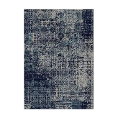Produktbild von Blauer abstrakter Teppich, digital bedruckt - 80x250 cm rutschhemmend, Polyester-Samt, waschbar