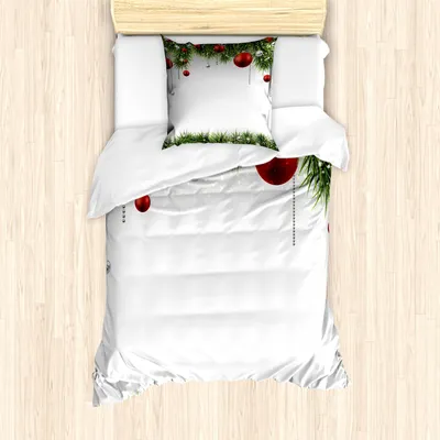 Produktbild von ABAKUHAUS Weihnachten Mantele, Baum Balls Ornaments, Milbensicher Allergiker geeignet mit Kissenbezügen, 135 cm x 200 cm - 80 x 80 cm, Grün Rot
