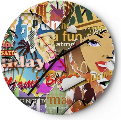 Produktbild von Wanduhr - Rund - Glasuhr - Graffiti modern - 30x30cm - Schleichendes Uhrwerk - Lautlos - zum Aufhängen bereit - Dekoration Modern - Wanddekoration aus Glas - C3AR30x30-3622