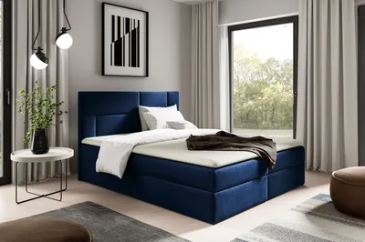 Obrázok produktu pre Čalúnená posteľ 120x200 ALTANA - tmavo modrá + topper ZDARMA