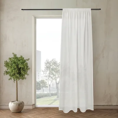 Produktbild von Natur Leinen Gardine-Vorhang " Austria" mit Kräuselband, 140x245cm, halbtransparent in Farbe Natur Weiß (1 Stück)
