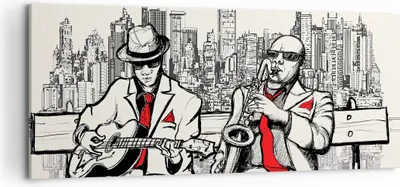 Produktbild von Bild auf Leinwand - Leinwandbild - Jazz Musik Musiker - 120x50cm - Wand Bild - Wanddeko - Leinwanddruck - Bilder - Kunstdruck - Wanddekoration - Leinwand bilder - Wandkunst - AB120x50-3599