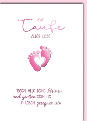 Produktbild von Taufe Mädchen Glückwunschkarte mit Umschlag Babyfüsschen rosa alles Liebe alle Schritte gesegnet