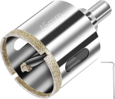 Produktbild von Diamantbohrer, Diamant Lochsäge, 45mm Lochsäge mit Zentrierbohrer, Glasbohrer mit Diamant-Beschichtung Kohlenstoffstahl, Bohrkron Fliesenbohrer für Glas/Fliese/keramisches/Marmor/Kalkstein
