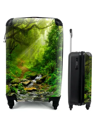 Produktbild von MuchoWow® Koffer Handgepäck Trolley Rollkoffer Kleine Reisekoffer mit 4 Rollen - Dschungel - Wasser - Laub - Sonne - Natur - Cabin Size < 55x40x23 cm & 55x40x20 cm - Fotokoffer - Kabinenkoffer - Boardgepäck - Reise-Box - Reisekoffer - Reisegepäck - Koffer mit Bild - Trolley für Kinder