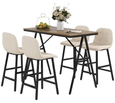 Produktbild von HOMCOM Bartisch mit Barhocker Set, Küchentisch, 5-teilig Essgruppe, Bartisch Set
