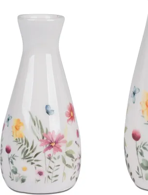 Produktbild von Deko Vase BLUMENWIESEN rund H. 13cm weiß bunt aus Steingut Formano F25