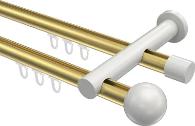 Produktbild von Interdeco Innenlaufstange / Gardinenstange mit Innenlauf Messing-Optik / Weiß, Typ Platon Luino (Kugel), 20 mm Ø 2-läufig, 480 cm