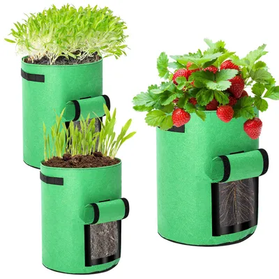 Produktbild von ISOISL 15er Pflanzsack Set 38 L mit Sichtfenster & Tragegriffen, faltbare Pflanztaschen für Gewächshaus, Terrasse & Garten