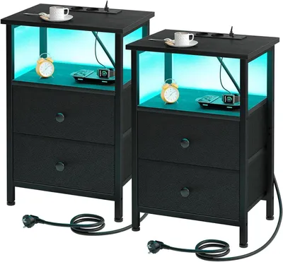 Produktbild von Nachttisch-Set - Beistelltische - Schlafzimmerorganisation - Mit Ladestation - 29x39x59 cm - Schwarz