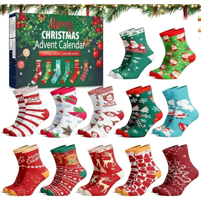 Productafbeelding van Adventskalender 2025, 12 stuks, kerstsokken, aftelkalender, kleurrijk, voor