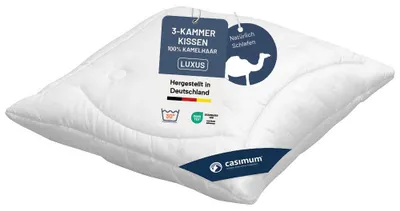 Produktbild von Kamelhaarkissen, 3-Kammer Kopfkissen 80x80 cm, Kissen 100% Kamelhaar (Außen), CASIMUM