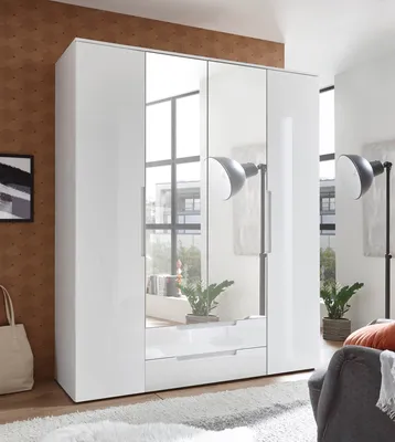 Produktbild von Kleiderschrank - Weiß Hochglanz - 160 x 208 cm - mit Spiegel