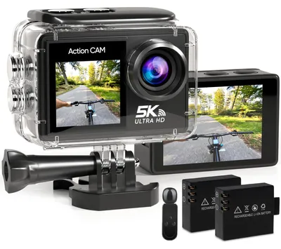 Productafbeelding van Strex Action Camera 5K 50MP - 60FPS / 30M Waterdicht / WiFi - Touchscreen - Externe Microfoon - Inclusief Accessoires - Actiecamera - Onderwatercamera