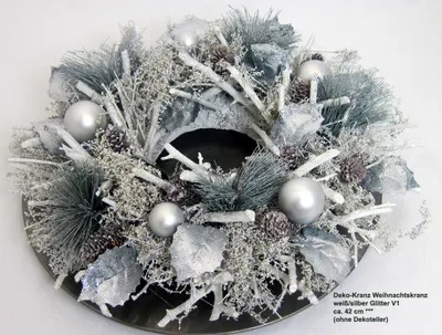 Produktbild von Deko-Kranz Weihnachtskranz weiß/silber Glitter V1, ca. 42 cm Durchmesser