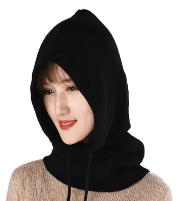 Produktbild von Winterhaube Damen gestrickt Skimaske Outdoor-Mütze Einheitsgröße Schwarz