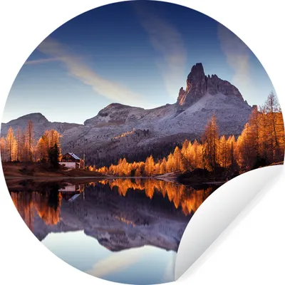 Produktbild von MuchoWow® Runde Wandtattoo - Wandsticker Tapete Aufkleber Berge - Bäume - Herbst - See - Natur Ø 100 cm Selbstklebend und Repositionierbar - Wandaufkleber - Kreis - Tapetenkreis - Wandbild rund - Schlafzimmerdekoration - Wanddeko - runde Tapete - Kunst für zu Hause