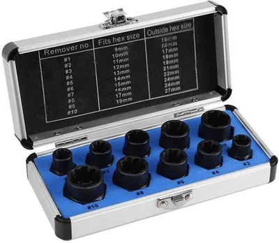 Immagine prodotto di Set di 10 chiavi per tasselli robusto - Strumento per la rimozione - Adatto per tasselli da 9-19 mm - Set di chiavi per tasselli