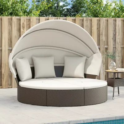 Produktbild von CLORIS Sonneninsel mit Dach und Kissen Braun Poly Rattan - Gartenliegen 362253