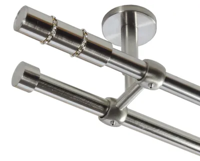 Produktbild von Gardinenstange Set Edelstahl Look Metall Ø 16mm Deckenbefestigung 2-lauf Zylinder mit Kristall, Länge wählbar D21 E26 E16