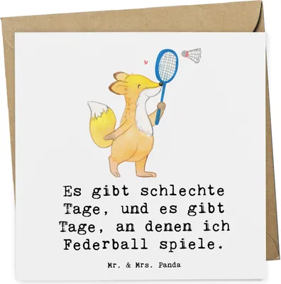 Produktbild von Mr. & Mrs. Panda Glückwunschkarte Fuchs Federball spielen - Weiß - Geschenk, Klappkarte, faltkarte, Badminton, Grußkarte, anlasskarte, doppelkarte
