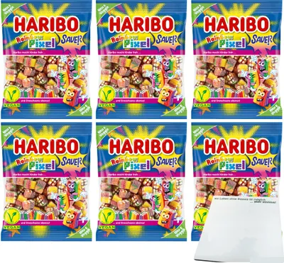 Produktbild von Haribo Rainbow Pixel Sauer 6er Pack (6x160g Packung) + usy Block