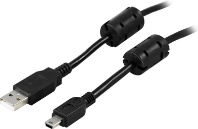 Produktbild von Deltaco USB-26FS, 2 m, USB A, USB A/Mini-USB B, USB 2.0, Stecker/Stecker, Schwarz