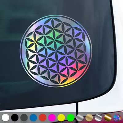 Produktbild von PantherPixel Blume des Lebens Aufkleber Yoga Mandala Lebensblume Sticker Auto Geschenkidee Farbe Oilslick-Hologramm