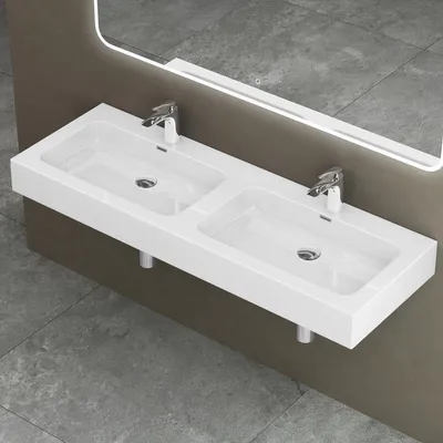 Image de doporro Double Lavabo à Poser Blanc 140cm Vasque pour 2 Lave Mains pour Salle de Bains 140x48x13 Colossum830