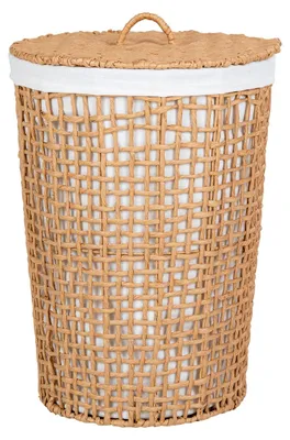 Immagine prodotto di Portabiancheria Pomal in carta intrecciata con fodera — naturale e bianco ø42×56 cm