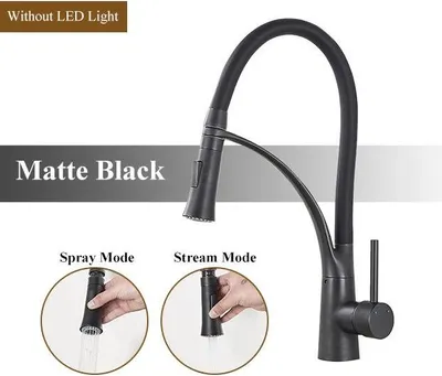 Immagine prodotto di Miscelatore per lavello da cucina – Miscelatore monocomando estraibile – Doccetta girevole a 360° – Acqua calda e fredda – Acciaio inossidabile 304 – Nero opaco