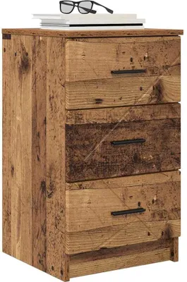 Image de vidaXL Table de nuit avec tiroirs Vieux bois 38 x 38 x 66 cm Bois composite