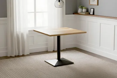 Produktbild von Bistrotisch eckig Runde Kante 90 x 90 cm Akazienholz natur massiv Säulengestell-eckig schwarz EMILE