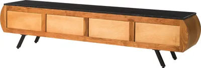 Image de MASSIVMOEBEL24 | Meuble TV en bois d'Acacia 204x40x45 naturel laqué / marbre noir MONTREAL #123