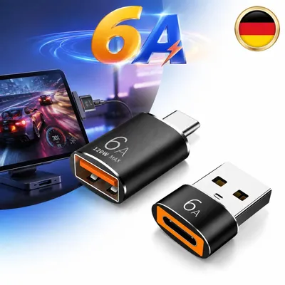 Produktbild von 2er Pack USB C Adapter SCHNELL OTG für Ladekabel USB Adapter Ladegerät USB A 6A