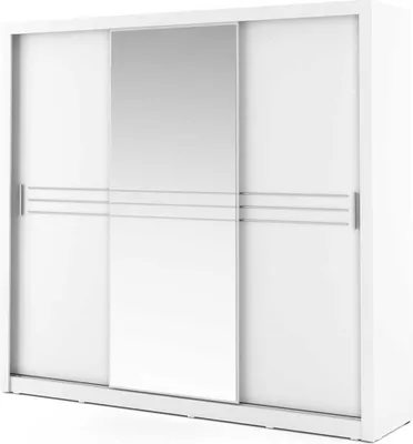 Produktbild von Furniture24 Schwebetürenschrank Kleiderschrank Schiebetürenschrank IDEA ID-11 mit Spiegel 2 Schubladen 3 Schiebetüren Schrank Weiß matt , 250 cm breit