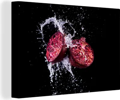Produktbild von OneMillionCanvasses® - Leinwandbilder - 140x90 cm, Granatapfel - Frucht - Wasser - Schwarz - Violett, Wandbilder Kunstdruck Wanddekoration - Foto auf Leinwand - Gemälde auf