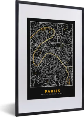 Produktbild von MuchoWow® Gerahmtes Poster Paris - Stadtplan - Gold - Karte 40x60 cm - Poster mit Schwarzem Bilderrahmen Wandposter Rahmen Foto Bilder - Poster in Rahmen