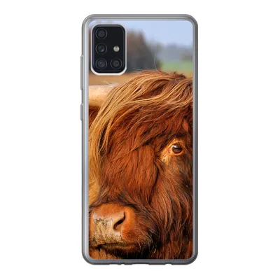 Produktbild von MuchoWow® Handyhülle Schutzhülle Hülle für Samsung Galaxy A52 5G Schottischer Highlander - Gras - Baum Silikon Softcase Handy Hülle - Umschlag