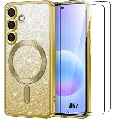 Image de Coque + 2 Verres Trempés pour Samsung Galaxy A57 5G, Anti-Rayures avec Cercle Magnétique - Doré