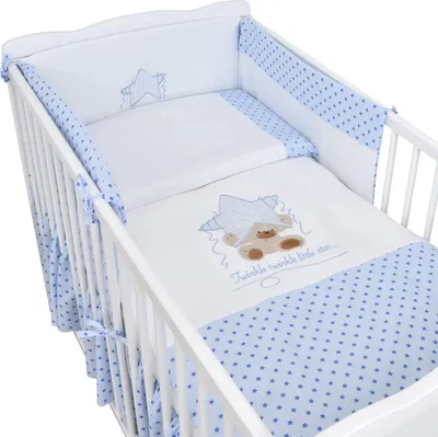 Produktbild von Baby Delux Baby Bettwäsche Bettset 4-tlg Bettausstattung Nestchen Himmel mit Stickerei Twinkle Star Blau