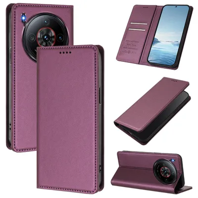 Obrázek produktu pro Kožené pouzdro pro ZTE nubia Z60S Pro, magnetické flipové pouzdro zPolyuretankůže se stojánkem Fialová