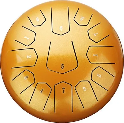 Produktbild von Famanu Stahlzungen Trommel - 30 cm - 13 Töne - Klangschale - Lotus Trommel - Klangtherapie - für Yoga und Meditation - Gold